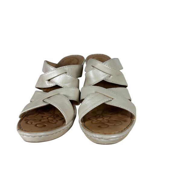 Born Cream Leather Strappy Wood Stacked Chunky Heel Sandals Heels Size 8 - Picture 5 of 7